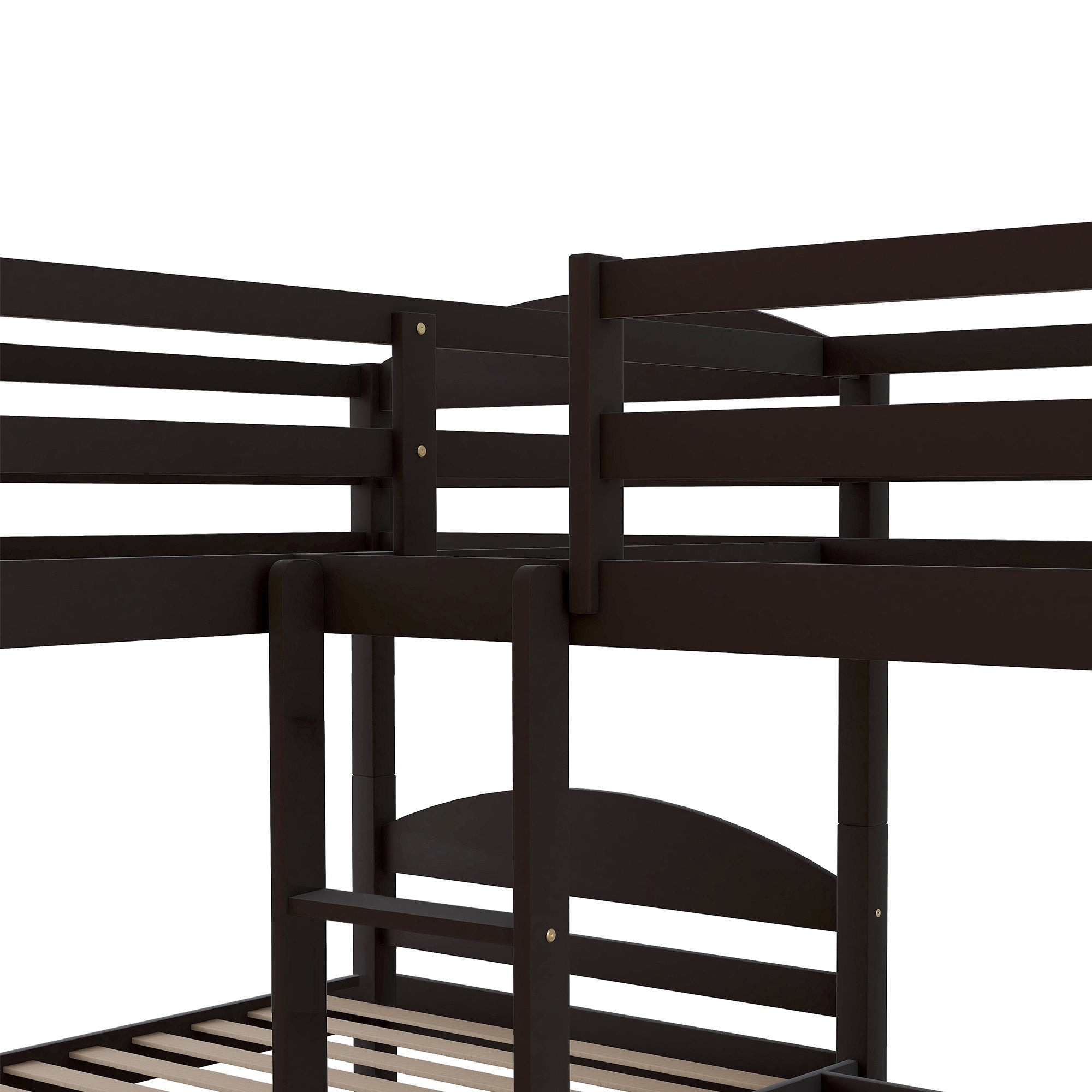 Bellemave® L - Shaped Quad Bunk Bed with Trundle, Twin Over Twin, Gray, 4 Beds - Bellemave