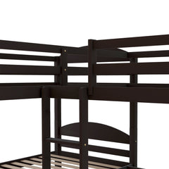 Bellemave® L - Shaped Quad Bunk Bed with Trundle, Twin Over Twin, Gray, 4 Beds - Bellemave