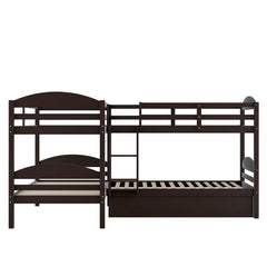 Bellemave® L - Shaped Quad Bunk Bed with Trundle, Twin Over Twin, Gray, 4 Beds - Bellemave