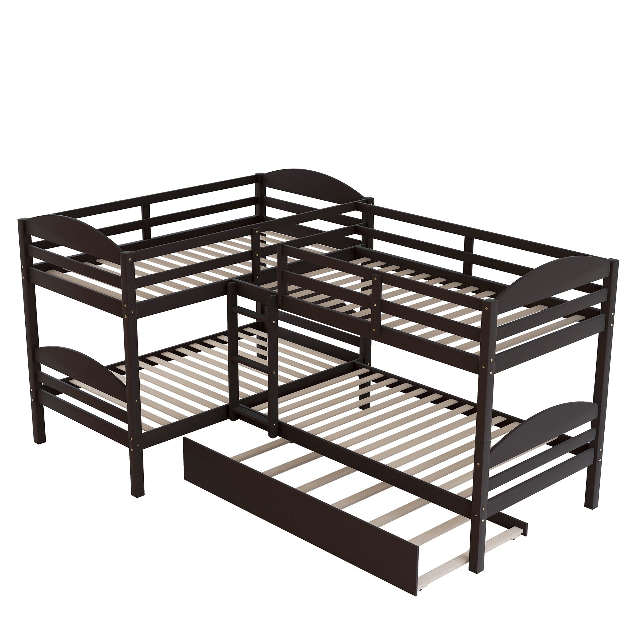 Bellemave® L - Shaped Quad Bunk Bed with Trundle, Twin Over Twin, Gray, 4 Beds - Bellemave