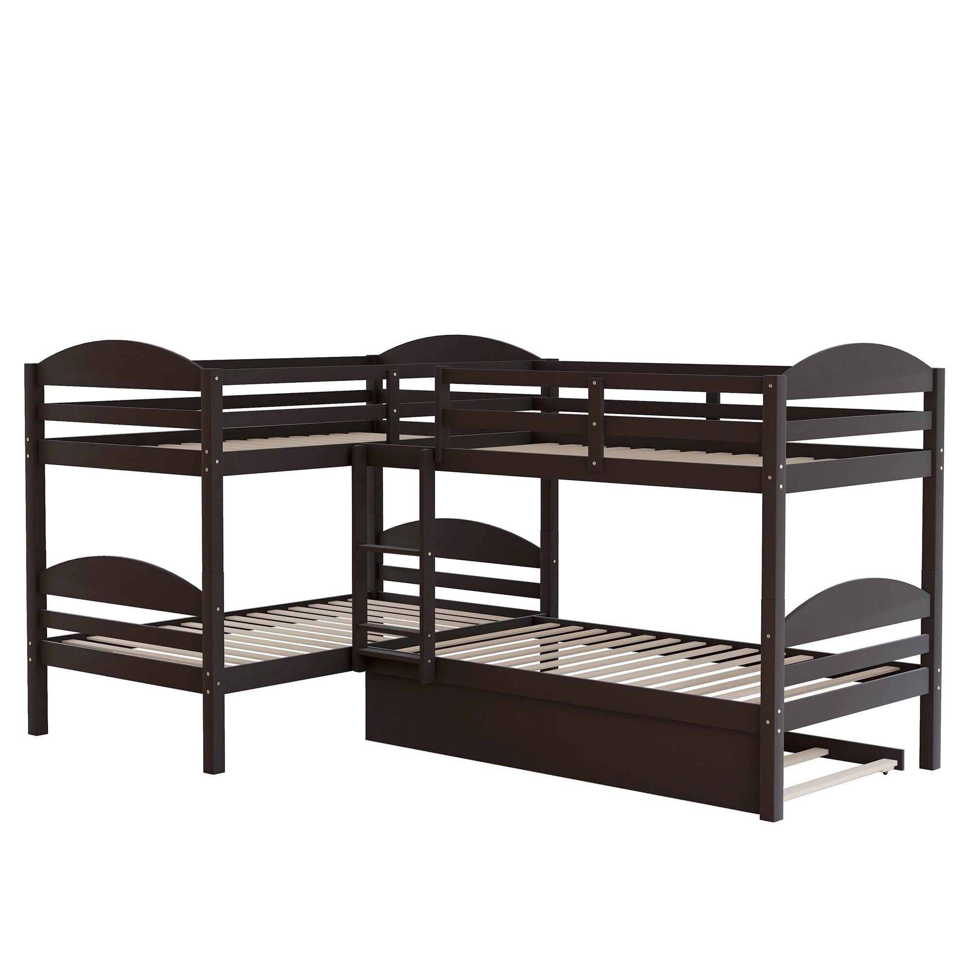 Bellemave® L - Shaped Quad Bunk Bed with Trundle, Twin Over Twin, Gray, 4 Beds - Bellemave