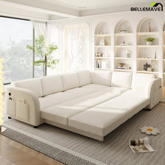 White pull out sleeper sofa open position