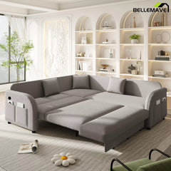 Gray sleeper sofa bed extended configuration