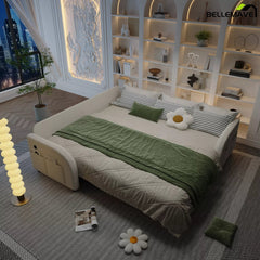 White sofa bed nighttime sleeping scene
