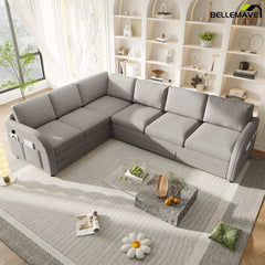Gray L shaped sofa side angle view