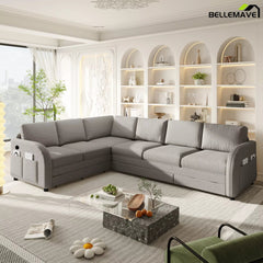 Gray L shaped sleeper sofa living room setup