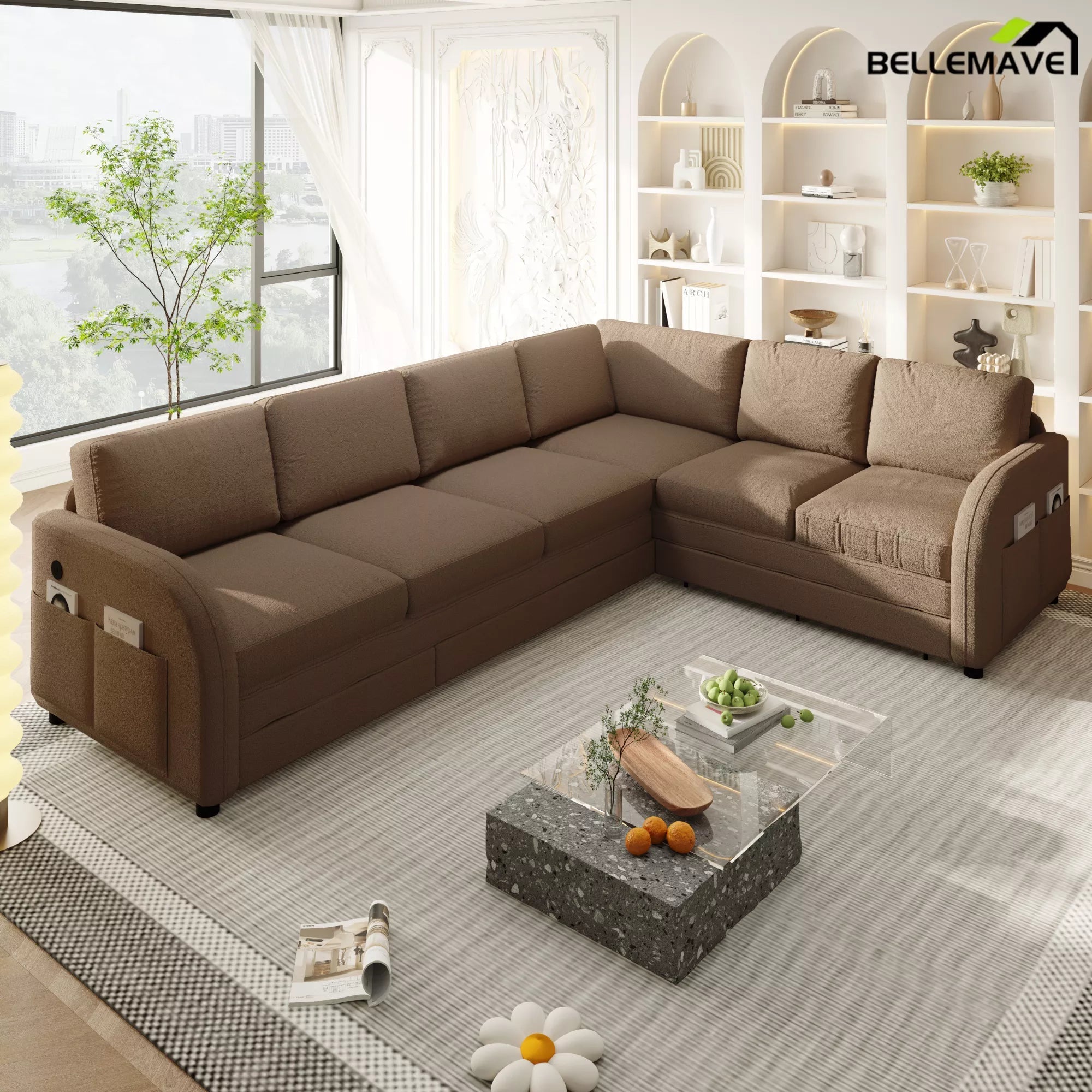 Brown reversible chaise sectional sofa