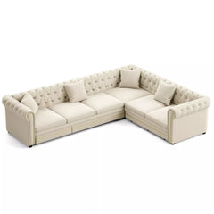 Bellemave® L-Shaped Sleeper Sofa with Pull Out Bed, Convertible Velvet Sectional Couch with Deep Seating and Chesterfield Style - Bellemave