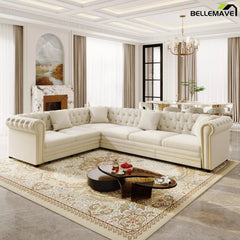 Bellemave® L-Shaped Sleeper Sofa with Pull Out Bed, Convertible Velvet Sectional Couch with Deep Seating and Chesterfield Style - Bellemave