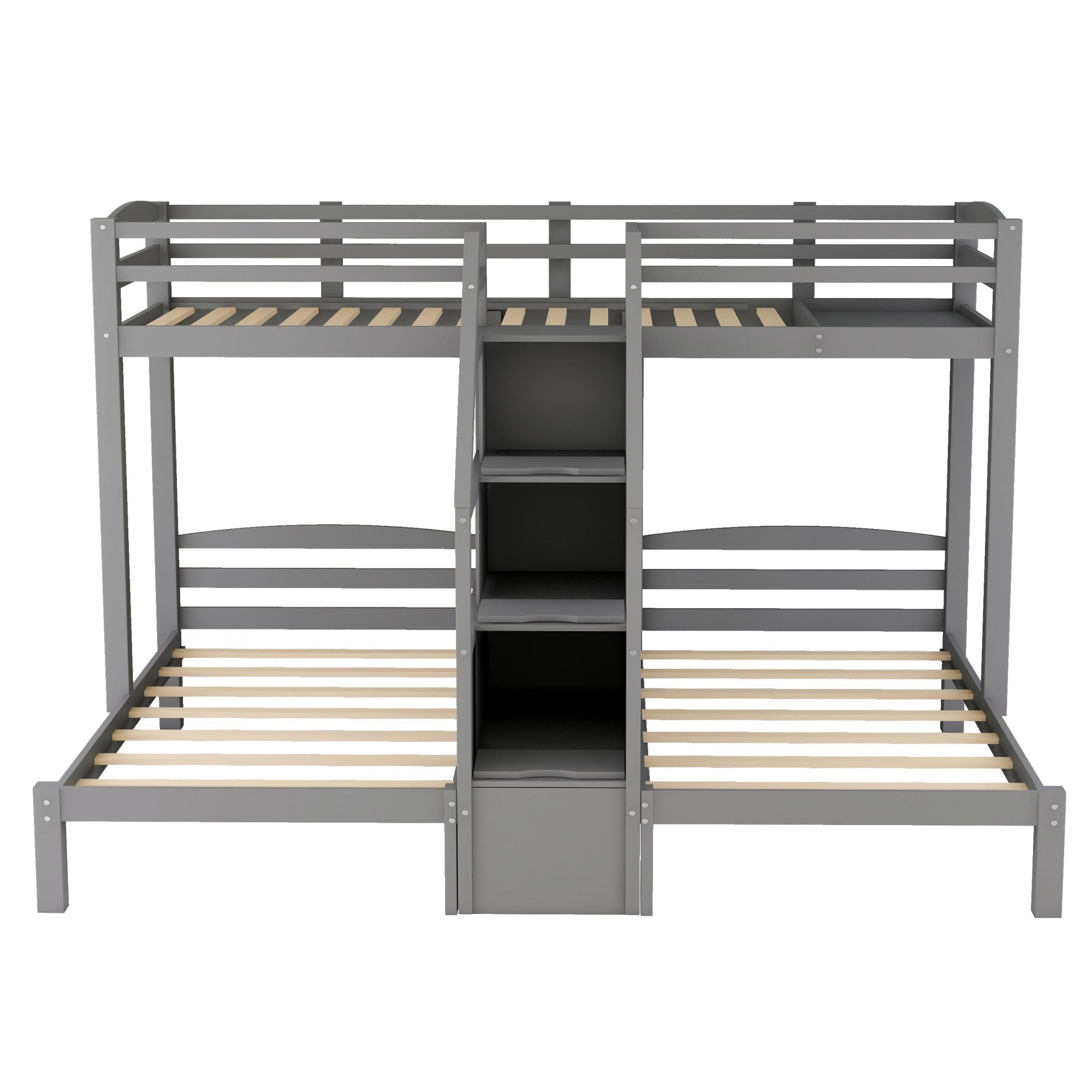 Bellemave® L Shaped Triple Bunk Bed with Stairs and Drawers for Storage, Twin Over Twin Over Twin Wood Bunk Beds Frame for 3, Saving Spcae, Gray - Bellemave