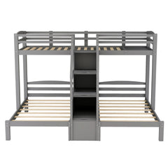 Bellemave® L Shaped Triple Bunk Bed with Stairs and Drawers for Storage, Twin Over Twin Over Twin Wood Bunk Beds Frame for 3, Saving Spcae, Gray - Bellemave