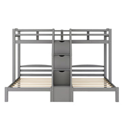 Bellemave® L Shaped Triple Bunk Bed with Stairs and Drawers for Storage, Twin Over Twin Over Twin Wood Bunk Beds Frame for 3, Saving Spcae, Gray - Bellemave