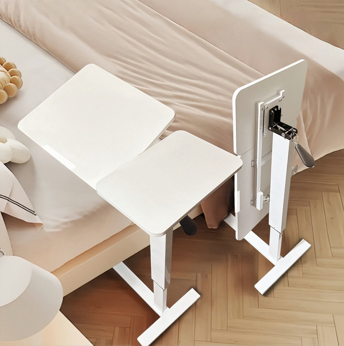Bellemave® Laptop Stand for Bed Tilting Overbed Table with Wheels, Height Adjustable Tray Bedside Table for Laptop Bed Sofa, WALNUT - Bellemave