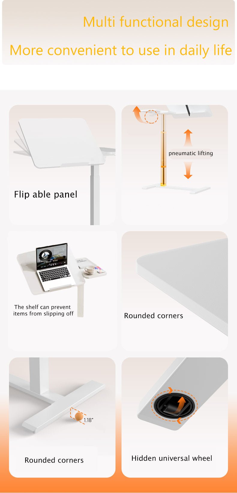 Bellemave® Laptop Stand for Bed Tilting Overbed Table with Wheels, Height Adjustable Tray Bedside Table for Laptop Bed Sofa, WALNUT - Bellemave