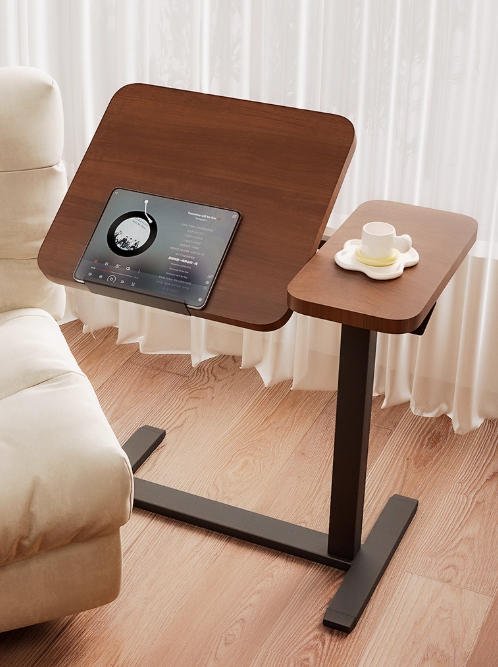 Bellemave® Laptop Stand for Bed Tilting Overbed Table with Wheels, Height Adjustable Tray Bedside Table for Laptop Bed Sofa, WALNUT - Bellemave