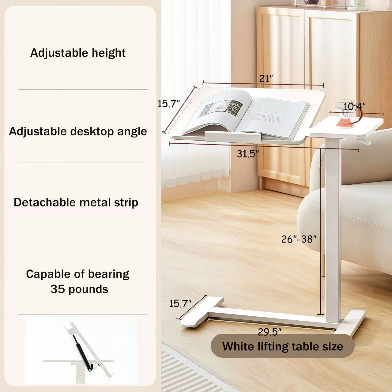 Bellemave® Laptop Stand for Bed Tilting Overbed Table with Wheels, Height Adjustable Tray Bedside Table for Laptop Bed Sofa, WALNUT - Bellemave