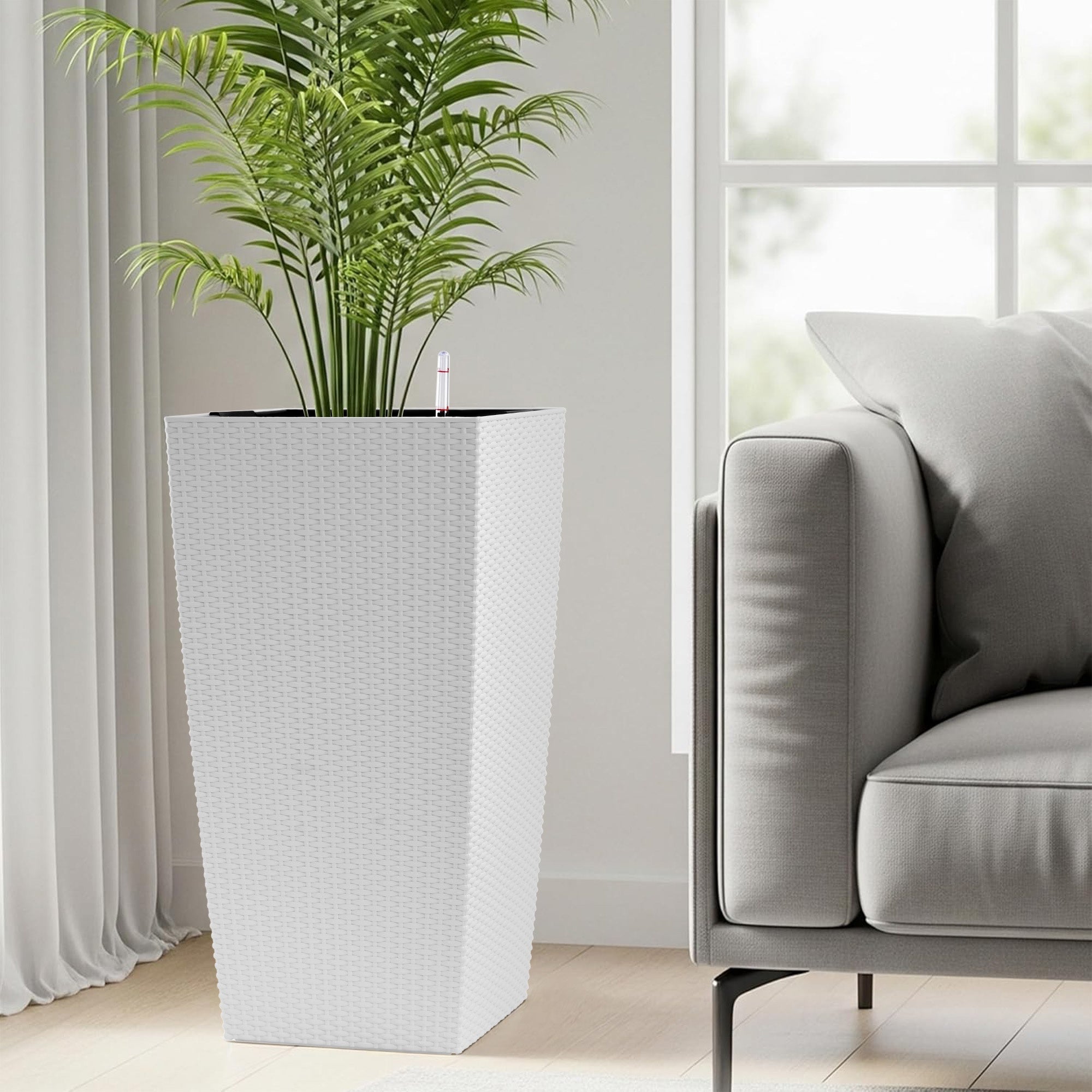 Bellemave® Large Flower Pot 30" Tall, Self - Watering Planter with Water Level Monitor, Drainage & Inner Tray - Bellemave
