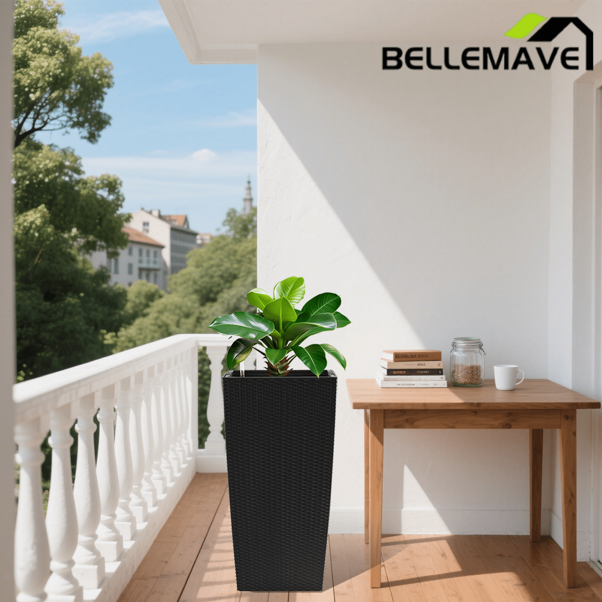 Bellemave® Large Flower Pot 30" Tall, Self - Watering Planter with Water Level Monitor, Drainage & Inner Tray - Bellemave