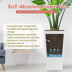 Bellemave® Large Flower Pot 30" Tall, Self - Watering Planter with Water Level Monitor, Drainage & Inner Tray - Bellemave