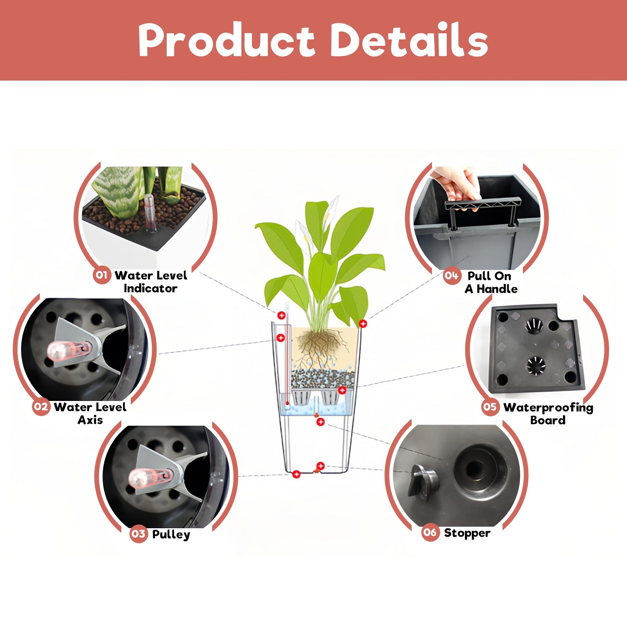 Bellemave® Large Flower Pot 30" Tall, Self - Watering Planter with Water Level Monitor, Drainage & Inner Tray - Bellemave
