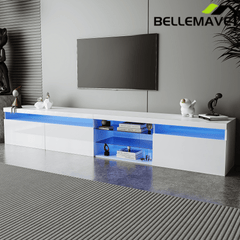 Bellemave® LED TV Stand for TVs Up to 105" with 2 Glass Shelves,Versatile TV Cabinet with LED Color Changing Lights for Living Room - Bellemave