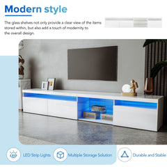 Bellemave® LED TV Stand for TVs Up to 105" with 2 Glass Shelves,Versatile TV Cabinet with LED Color Changing Lights for Living Room - Bellemave