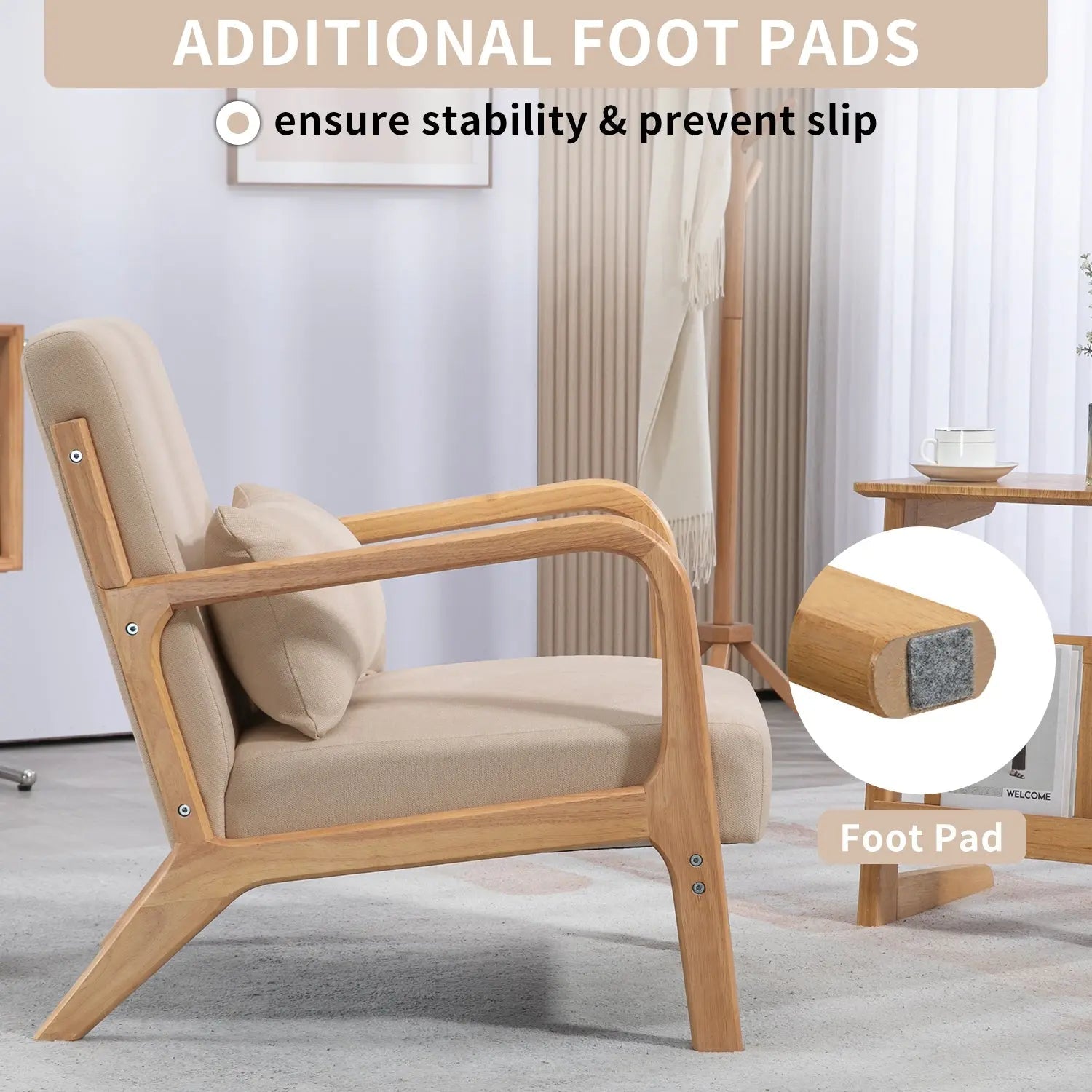 Bellemave® Leisure Chair with Solid Wood Armrest and Feet - Bellemave