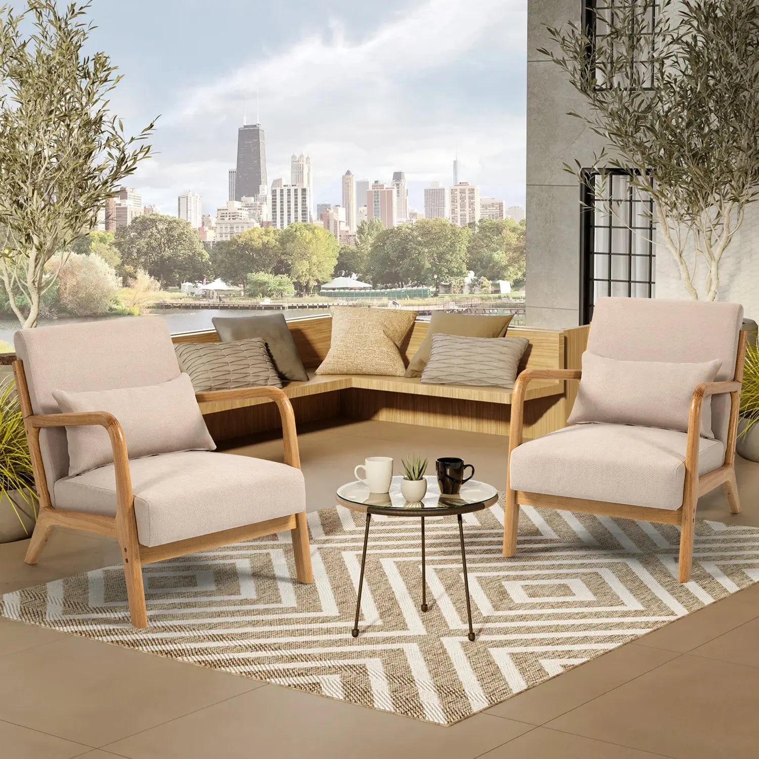 Bellemave® Leisure Chair with Solid Wood Armrest and Feet - Bellemave