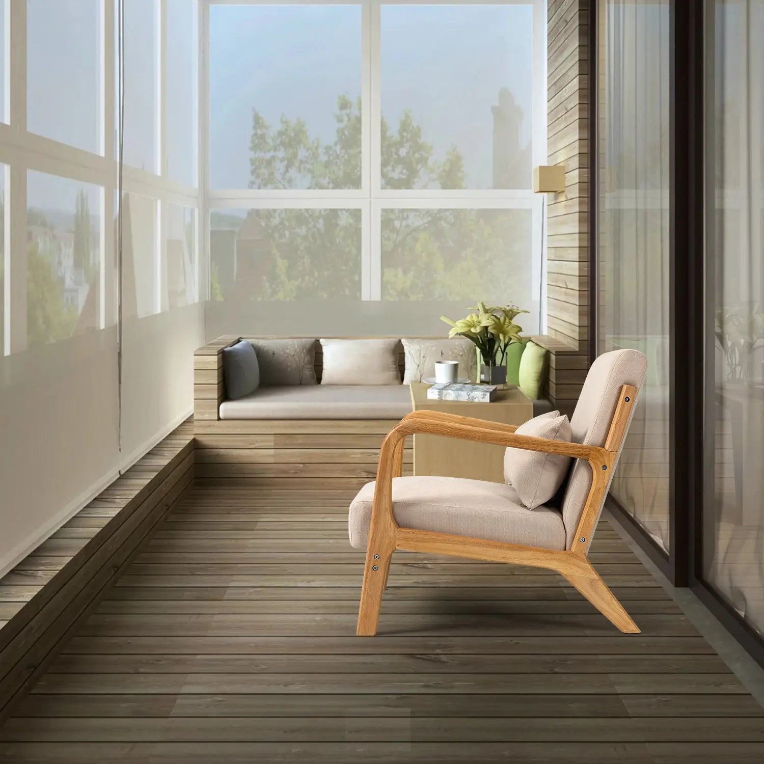 Bellemave® Leisure Chair with Solid Wood Armrest and Feet - Bellemave