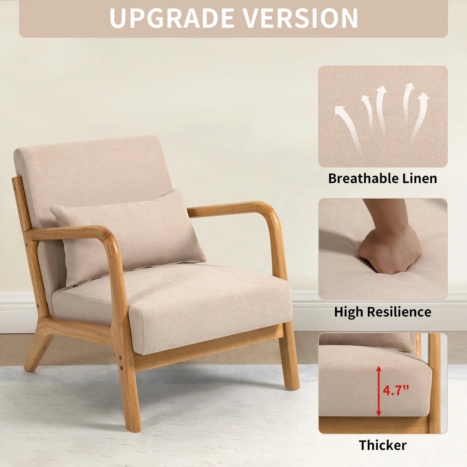 Bellemave® Leisure Chair with Solid Wood Armrest and Feet - Bellemave