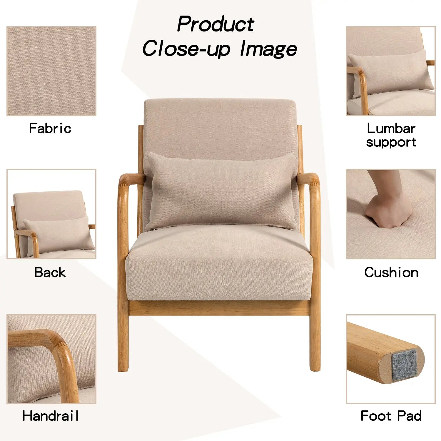 Bellemave® Leisure Chair with Solid Wood Armrest and Feet - Bellemave