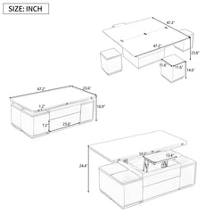 Bellemave® Lift - Top Coffee Table with 4 Storage Stools - Bellemave