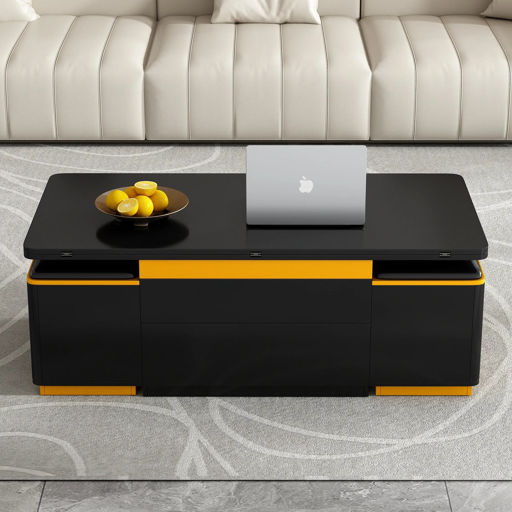 Bellemave® Lift - Top Coffee Table with 4 Storage Stools - Bellemave