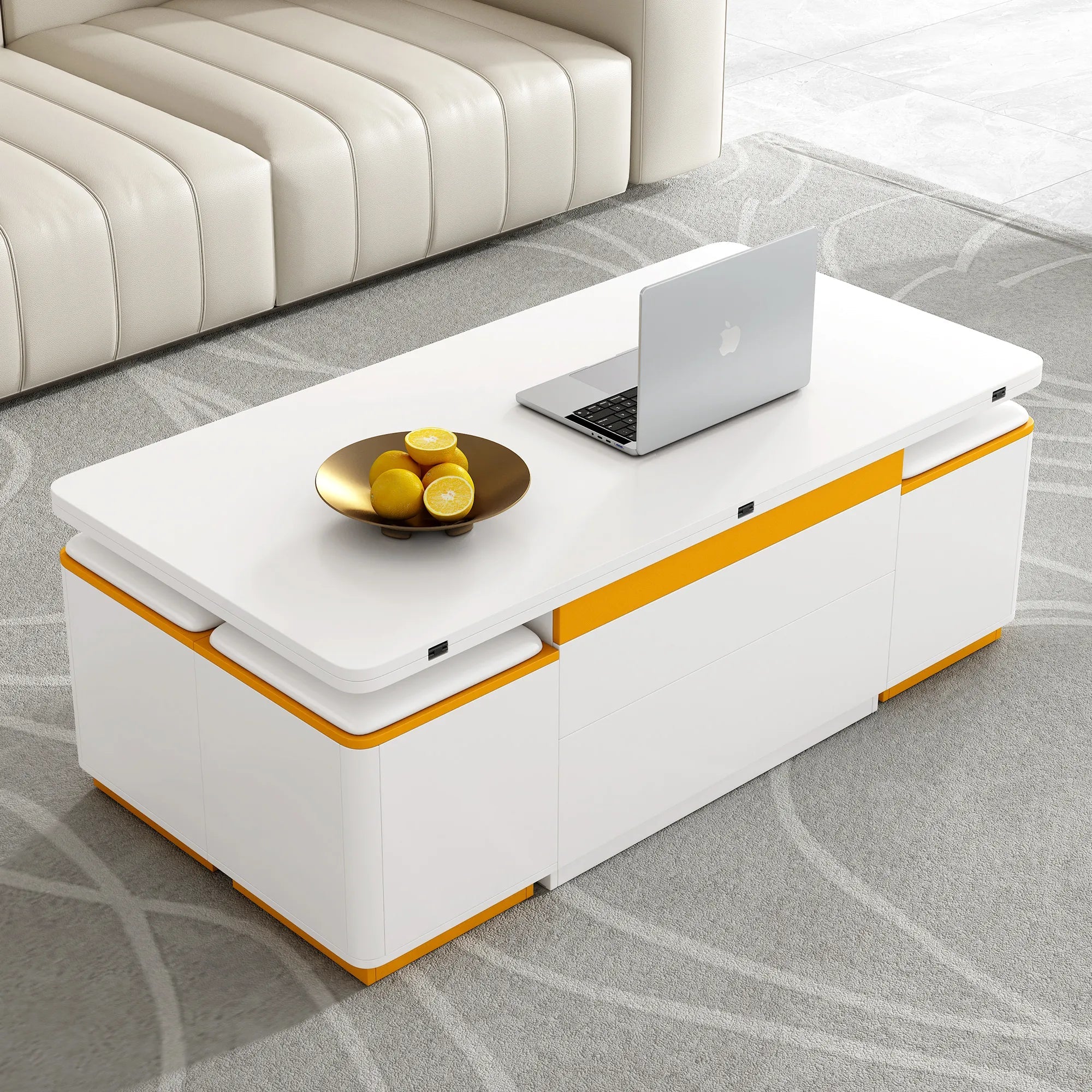 Bellemave® Lift - Top Coffee Table with 4 Storage Stools - Bellemave