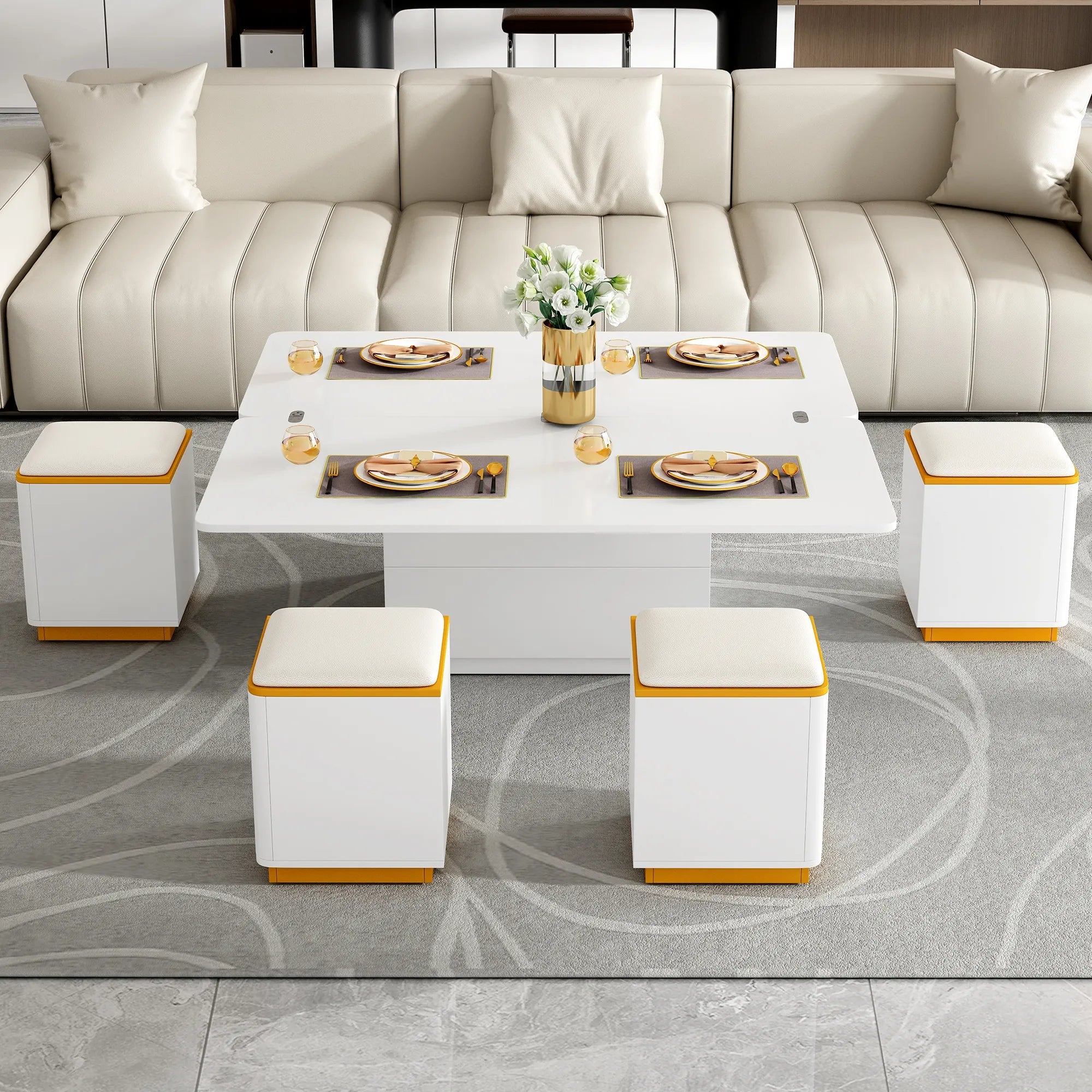 Bellemave® Lift - Top Coffee Table with 4 Storage Stools - Bellemave