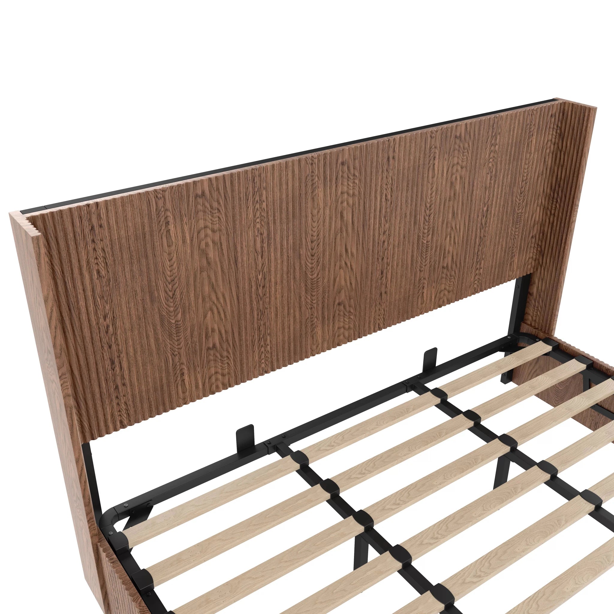 Bellemave® Lift-Top Storage Platform Bed with Fluted Wood Headboard, Hydraulic Lift Bed Frame with Hidden Storage, No Box Spring Required - Bellemave