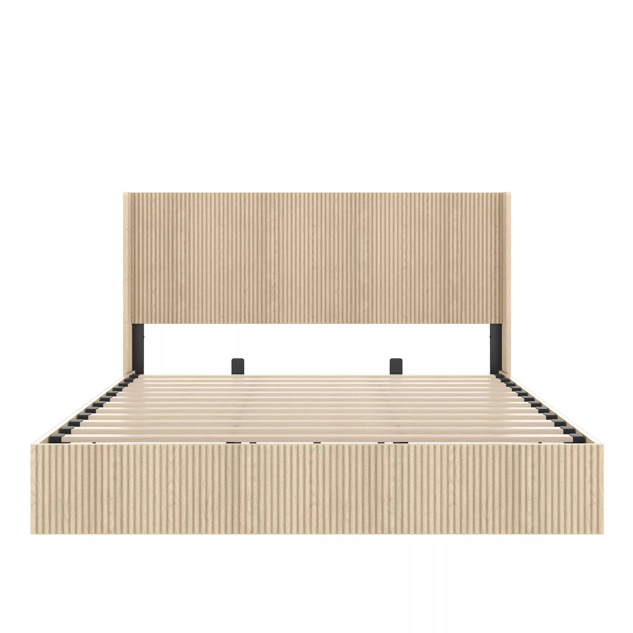 Bellemave® Lift-Top Storage Platform Bed with Fluted Wood Headboard, Hydraulic Lift Bed Frame with Hidden Storage, No Box Spring Required - Bellemave
