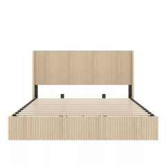 Bellemave® Lift-Top Storage Platform Bed with Fluted Wood Headboard, Hydraulic Lift Bed Frame with Hidden Storage, No Box Spring Required - Bellemave