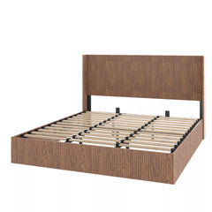 Bellemave® Lift-Top Storage Platform Bed with Fluted Wood Headboard, Hydraulic Lift Bed Frame with Hidden Storage, No Box Spring Required - Bellemave