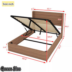 Bellemave® Lift-Top Storage Platform Bed with Fluted Wood Headboard, Hydraulic Lift Bed Frame with Hidden Storage, No Box Spring Required - Bellemave