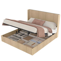 Bellemave® Lift-Top Storage Platform Bed with Fluted Wood Headboard, Hydraulic Lift Bed Frame with Hidden Storage, No Box Spring Required - Bellemave