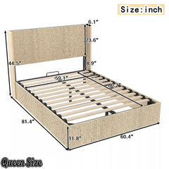 Bellemave® Lift-Top Storage Platform Bed with Fluted Wood Headboard, Hydraulic Lift Bed Frame with Hidden Storage, No Box Spring Required - Bellemave