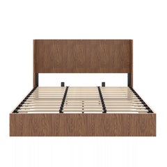 Bellemave® Lift-Top Storage Platform Bed with Fluted Wood Headboard, Hydraulic Lift Bed Frame with Hidden Storage, No Box Spring Required - Bellemave
