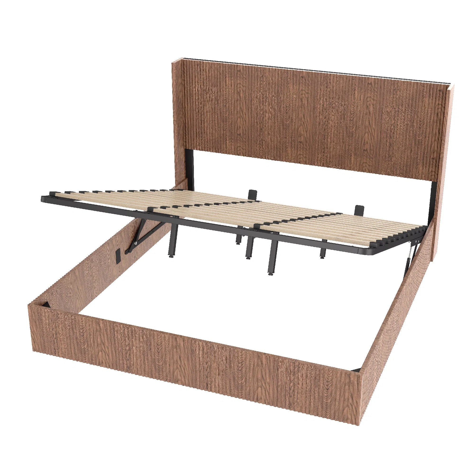 Bellemave® Lift-Top Storage Platform Bed with Fluted Wood Headboard, Hydraulic Lift Bed Frame with Hidden Storage, No Box Spring Required - Bellemave