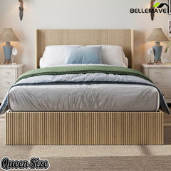 Bellemave® Lift-Top Storage Platform Bed with Fluted Wood Headboard, Hydraulic Lift Bed Frame with Hidden Storage, No Box Spring Required - Bellemave