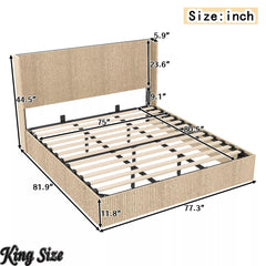 Bellemave® Lift-Top Storage Platform Bed with Fluted Wood Headboard, Hydraulic Lift Bed Frame with Hidden Storage, No Box Spring Required - Bellemave