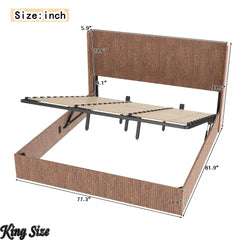 Bellemave® Lift-Top Storage Platform Bed with Fluted Wood Headboard, Hydraulic Lift Bed Frame with Hidden Storage, No Box Spring Required - Bellemave