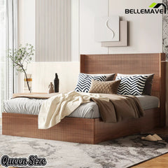 Bellemave® Lift-Top Storage Platform Bed with Fluted Wood Headboard, Hydraulic Lift Bed Frame with Hidden Storage, No Box Spring Required - Bellemave