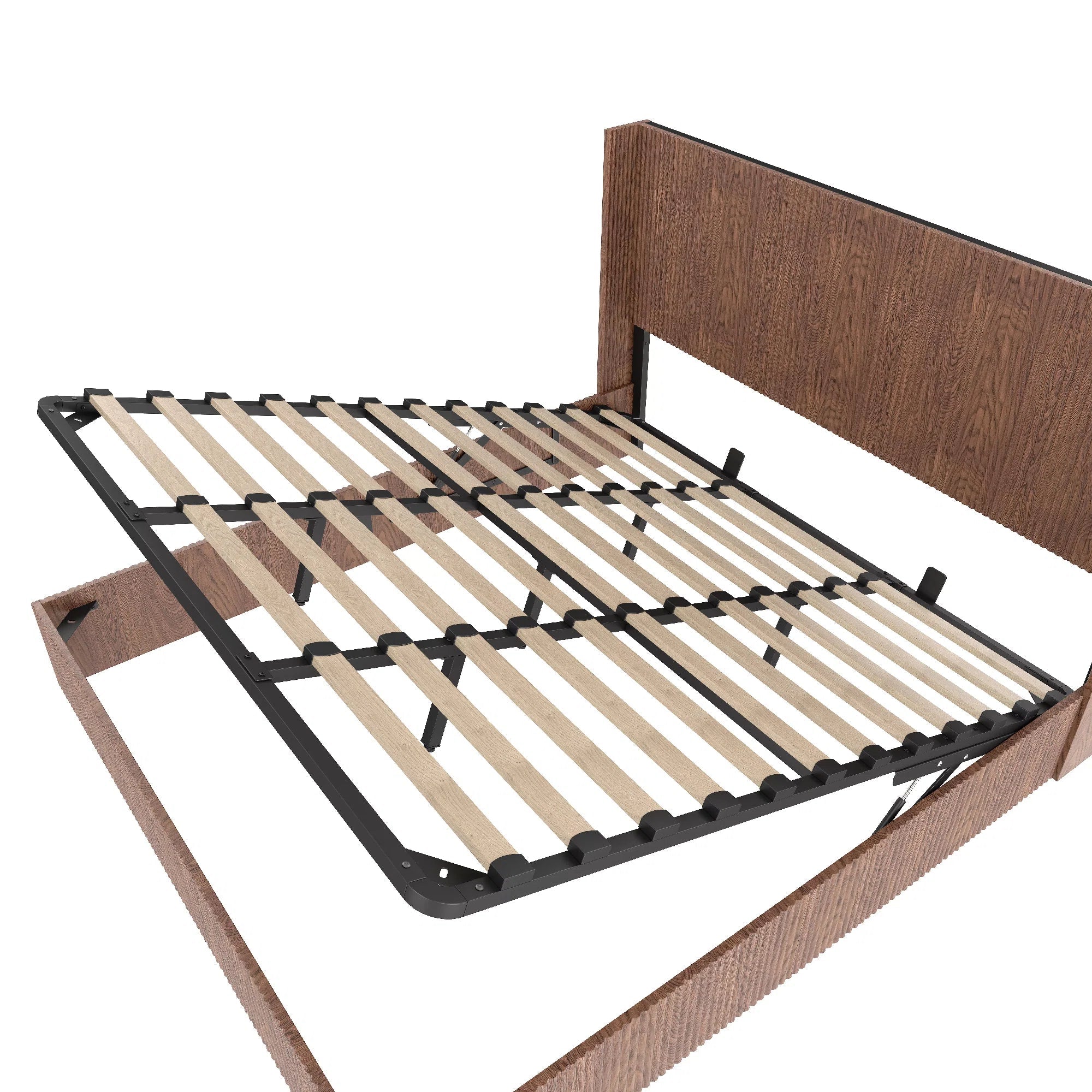 Bellemave® Lift-Top Storage Platform Bed with Fluted Wood Headboard, Hydraulic Lift Bed Frame with Hidden Storage, No Box Spring Required - Bellemave