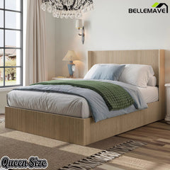 Bellemave® Lift-Top Storage Platform Bed with Fluted Wood Headboard, Hydraulic Lift Bed Frame with Hidden Storage, No Box Spring Required - Bellemave